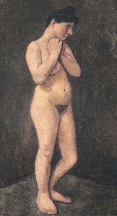 Staande vrouwelijke naakt, armen voor de borst door Paula Modersohn Becker